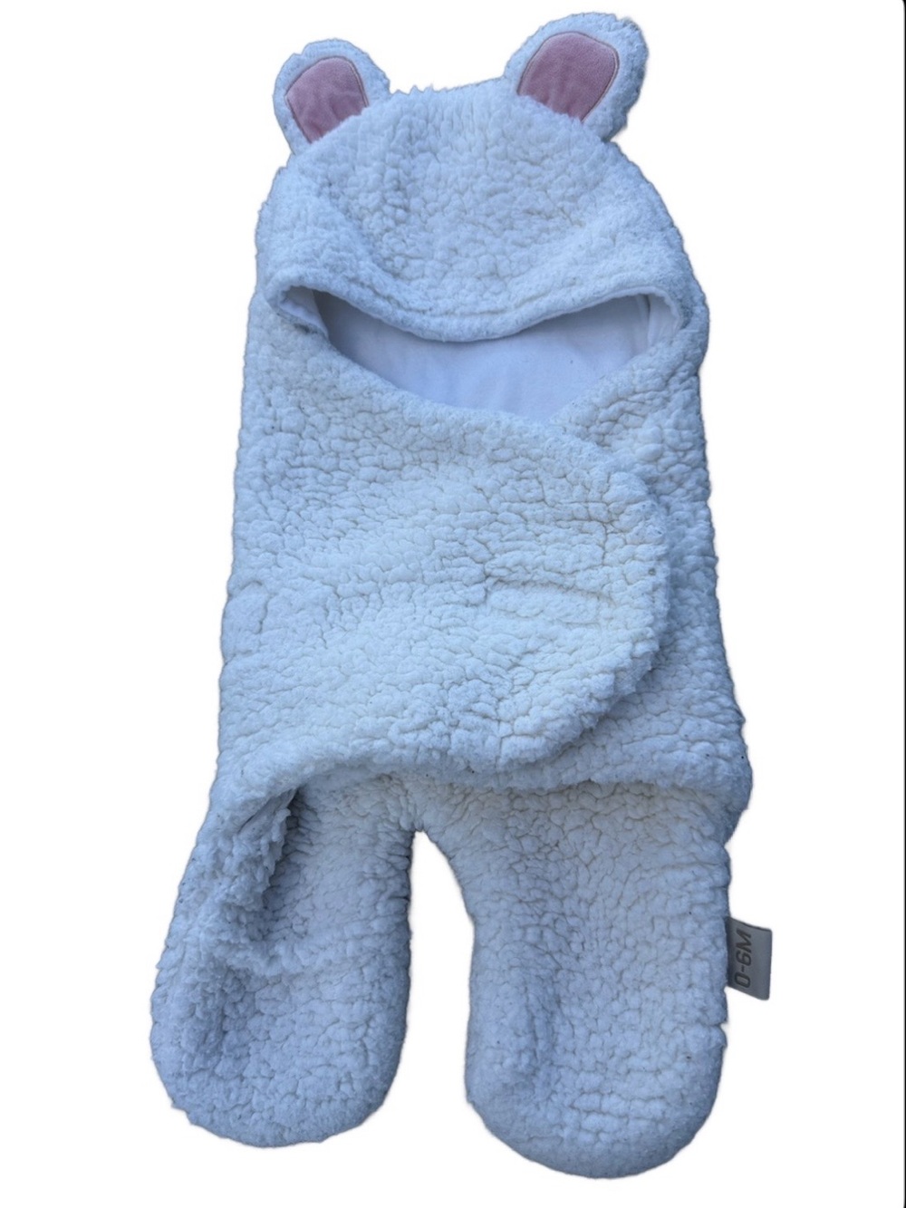 Plush Sherpa Hooded Baby Sack with Ear Accents - White 0-6M